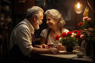 Dinner for an elderly couple in a cozy atmosphere.