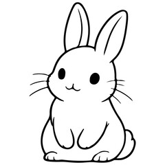 Fototapeta premium cute rabbit Doodle style hand drawn style black art line illustration. Happy Easter day bunny pose outline sketch icon on transparency.