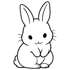 Obraz premium cute rabbit Doodle style hand drawn style black art line illustration. Happy Easter day bunny pose outline sketch icon on transparency.