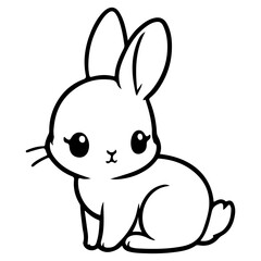 cute rabbit Doodle style hand drawn style black art line illustration. Happy Easter day bunny pose outline sketch icon on transparency.