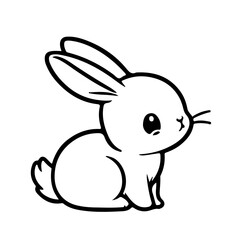 Obraz premium cute rabbit Doodle style hand drawn style black art line illustration. Happy Easter day bunny pose outline sketch icon on transparency.