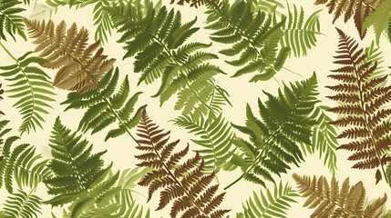 Green Ferns with a Brown and Beige Background seamless pattern