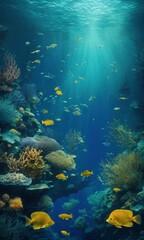Naklejka na ściany i meble 水中世界の概念の背景のイラスト。海の魚｜Illustration of underwater world concept background. sea fish.Generative AI