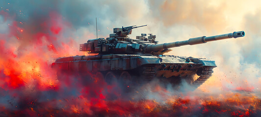 Dominating the Battlefield: Powerful Military Tank Unleashes Armored Fury in Modern Warfare, Generative Ai - obrazy, fototapety, plakaty