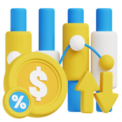 Market Performance 3d icon illustration. Great for business, technology, company, websites, apps, education, marketing and promotion. Financial Investing 3d graphics.