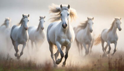 草原を走る白馬,Generative AI AI画像