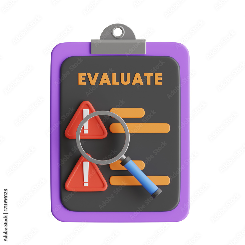 Poster 3d evaluate model assessing business performance. 3d illustration, 3d element, 3d rendering. 3d visu