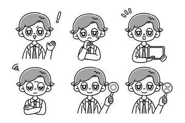 男性の医者セット　白黒