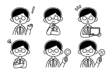 メガネをかけた男性の医者セット　白黒