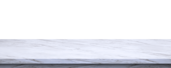 Empty white marble counter or tabletop mockup isolated on transparent background for product display presentation, png file