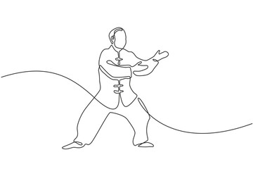 continuous line Qi gong.one line drawing chinese sport relaxation qigong.single line art qigong.mind therapy in nature