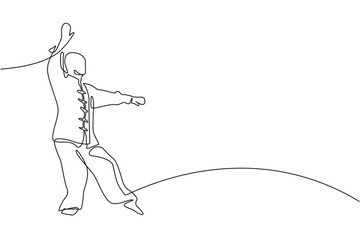 continuous line Qi gong.one line drawing chinese sport relaxation qigong.single line art qigong.mind therapy in nature