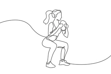 continuous line of fitness woman.single line of woman doing exercise in fitness studio.isolated white background