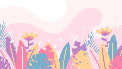 Colorful colourful vector creative floral spring background. Vector summer background with vegetation, flower, and leaf for poster, banner, and presentation