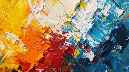 Abstract art with bold, impasto brushstrokes in primary colors, creating a dynamic and textured surface.