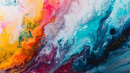 Abstract canvas with a vibrant explosion of rainbow-colored fluid inks.