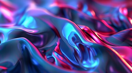 Abstract fluid 3D render holographic iridescent neon curved wave in motion blue background. Gradient design element for banners, backgrounds, wallpapers, and covers.