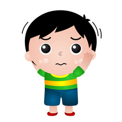 Illustration of a boy in various poses: sick, sick, stomach ache, runny nose