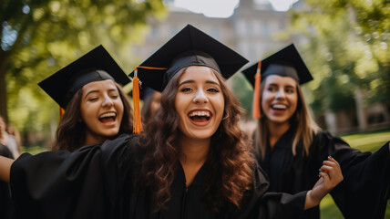 woman in graduation outfit celebrating with her friends