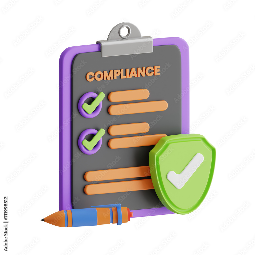 Fototapete 3D Compliance Model Ensuring Business Integrity. 3d illustration, 3d element, 3d rendering. 3d visualization isolated on a transparent background