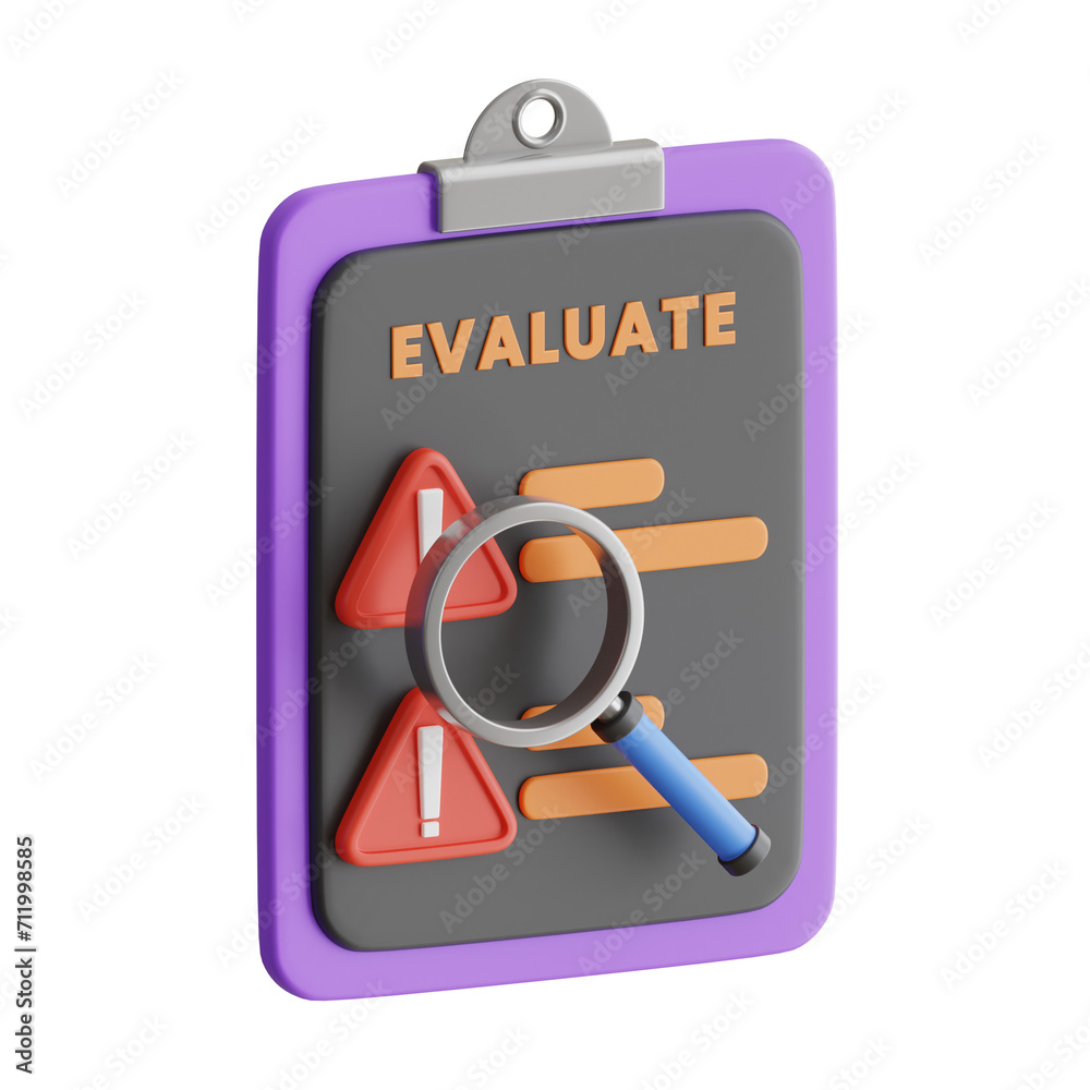 Poster 3d evaluate model assessing business performance. 3d illustration, 3d element, 3d rendering. 3d visu