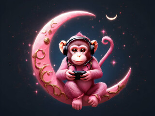 the monkey in the moon with airphone,ai generatife