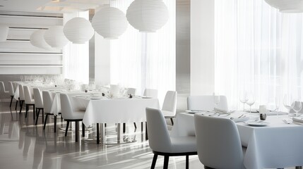elegant white restaurant background illustration modern clean, minimalist chic, trendy stylish elegant white restaurant background