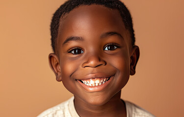 Portrait of a child black boy against a light brown background