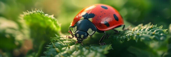 Get an up-close view of a ladybug, showcasing its vibrant colors, background image, generative AI
