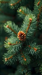 Details of pine needles, showcasing their arrangement and the texture of the tree branch, background image, generative AI