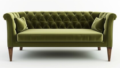 Muted Olive Green Settee: A Touch of Elegance in Pristine Isolation