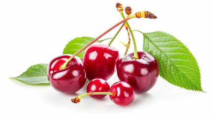 Ripe sweet cherries and half a cherry on a white background