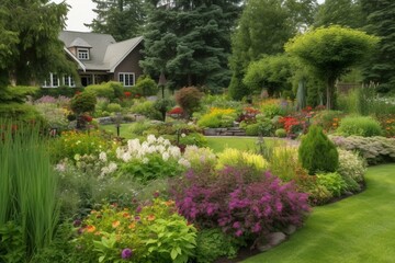 Fototapeta na wymiar A stunning summer garden with exquisite landscaping. Generative AI