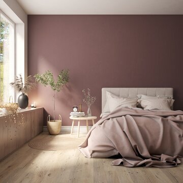 Fototapeta Pink bedroom interior concept. 3D illustration