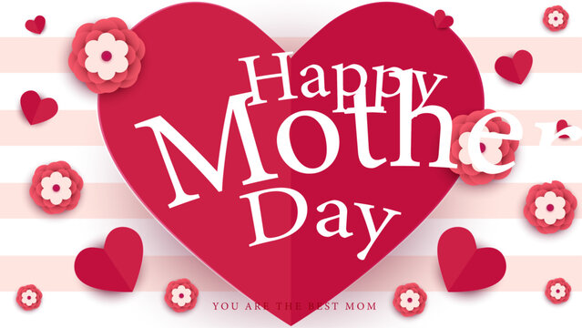 Red and white vector beautiful happy mother's day with love and heart background. Happy mothers day event poster for greeting design template and mother's day celebration