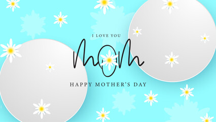 Yellow white and blue happy mother's day background decorated with love and heart. Happy mothers day event poster for greeting design template and mother's day celebration