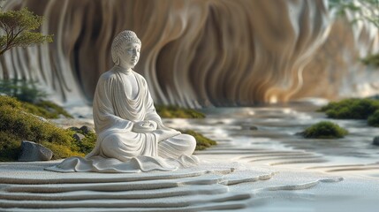 Serene Buddha Statue in a Zen-like Natural Landscape