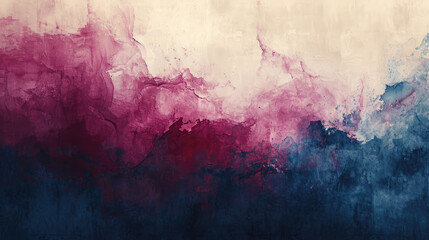 Abstract watercolor background on canvas with a dynamic mix of burgundy, navy blue and cream - obrazy, fototapety, plakaty