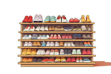 Lots of shoes in the shoe box isolated on a Transparent background. Generative AI