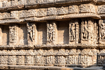 Ancient India stone carving architecture at famous Raniki Vav - Step Well Patan