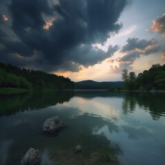 Silent lake at the evening