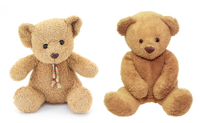 Brown teddy bear baby toy isolated on white background.