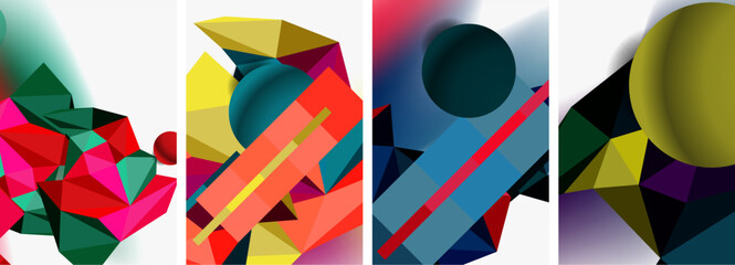 Set of geometric abstract composition with spheres and triangles. Vector illustration For Wallpaper, Banner, Background, Card, Book Illustration, landing page