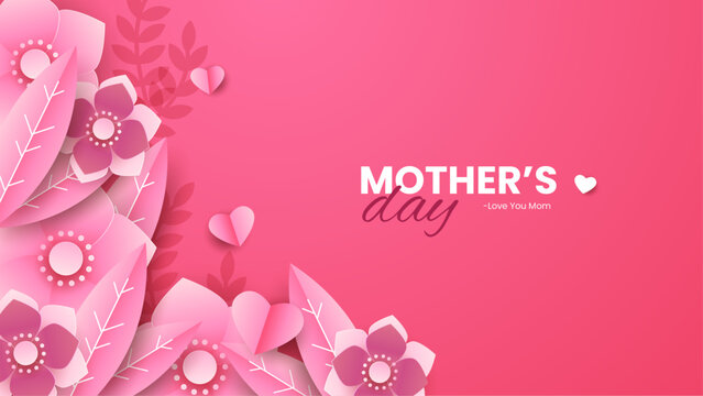 Pink red and white happy mother's day abstract background vector. Luxury minimal style. Happy mothers day event poster for greeting design template and mother's day celebration