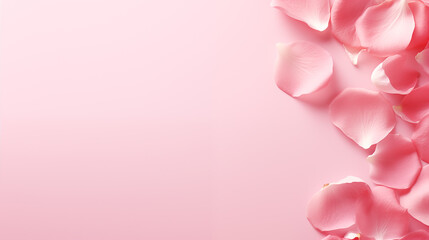 Rose flower petals on a pink background. A frame made of rose petals top view, copy space