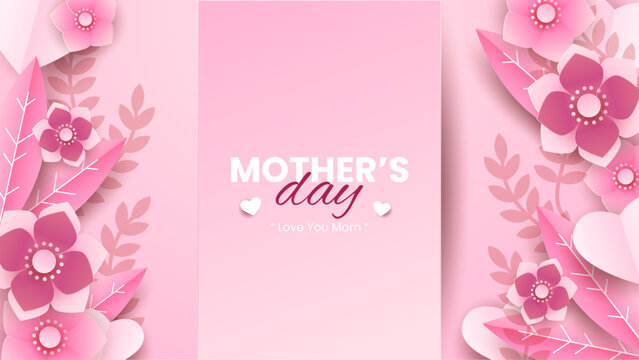Pink red and white happy mother's day abstract background vector. Luxury minimal style. Happy mothers day event poster for greeting design template and mother's day celebration