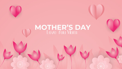 Pink and white vector beautiful happy mother's day with love and heart background. Happy mothers day event poster for greeting design template and mother's day celebration