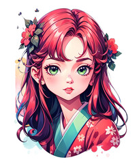 Fototapeta premium Beautiful Girl wear Green Kimono Mascot