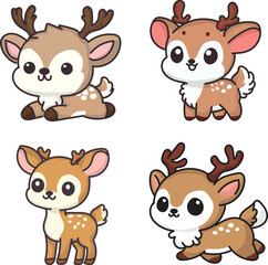 set of cute kawaii deer
