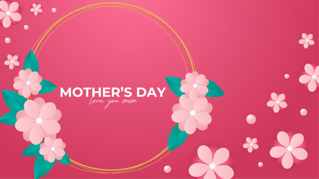 Pink and green vector mothers day background with love balloons and flowers illustration. Happy mothers day event poster for greeting design template and mother's day celebration